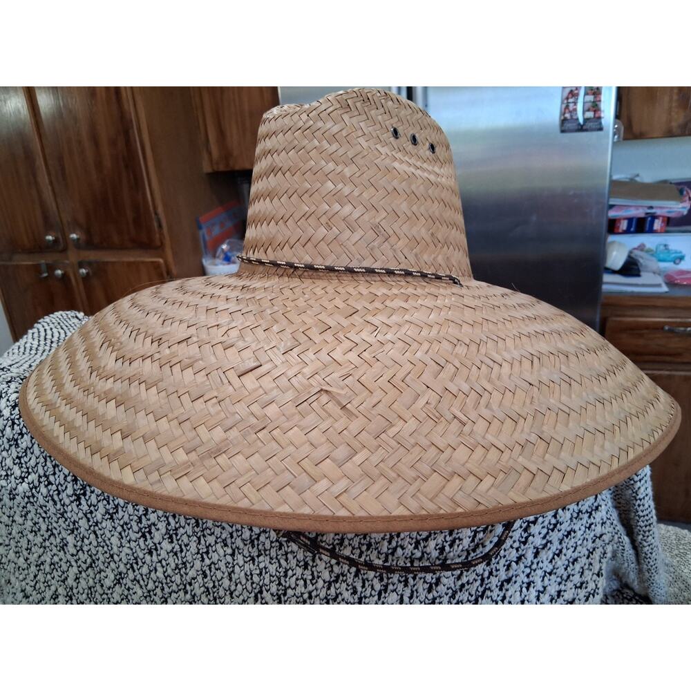 Goldcoast Sunwear Straw Lifeguard Hat w Chin Strap Oversized Wide Sun Protection